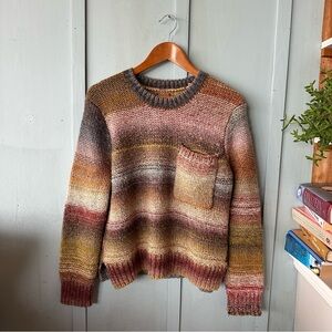 Roots Multicolor Striped Crewneck Sweater Wool Blend Chunky Multicoloured